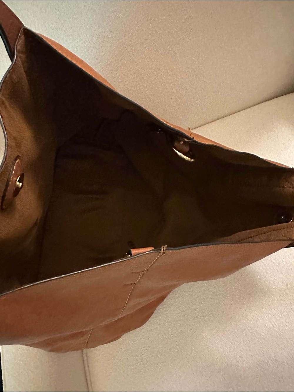 Brown Large Faux Leather Tote Bag with Dark Brown Straps - Picture 5 of 10